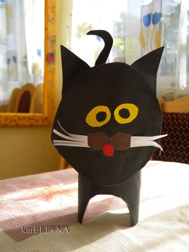 поделки с детьми, из бумаги, черный кот
